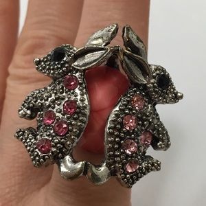 Strange Metal & Pink Stone Rabbit Ring
